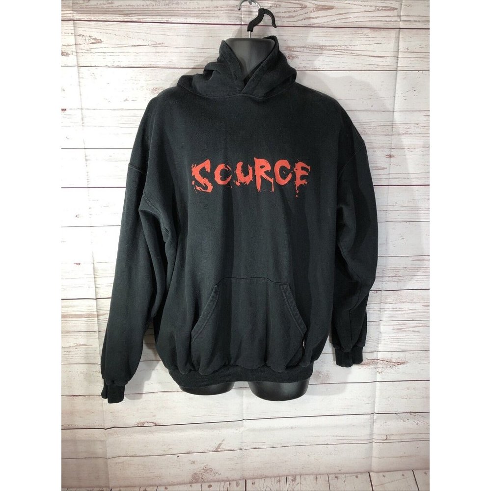 King Fashion Men’s XL Hoodie Black Sweatshirt Source Spell Out Logo in Blood Red